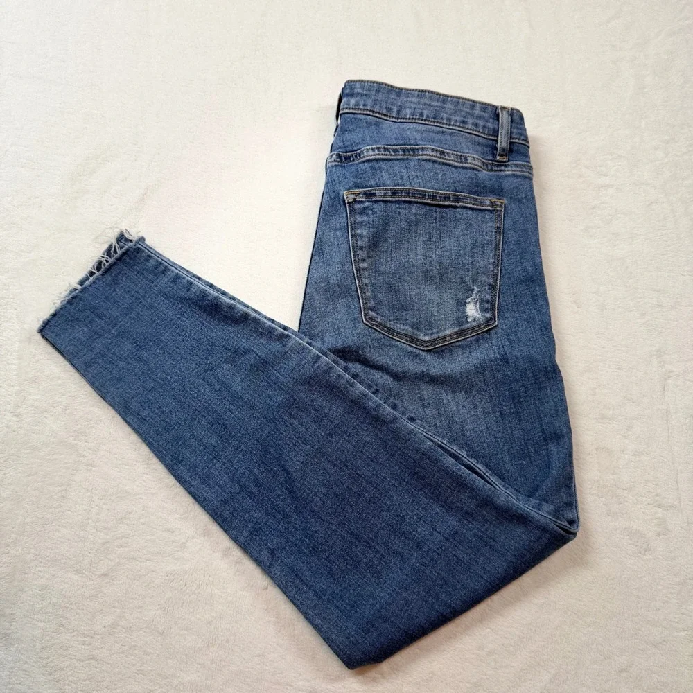 H&M Distressed Skinny Jeans Womens 8 Blue Good‎ Raw Hem Ripped Denim
